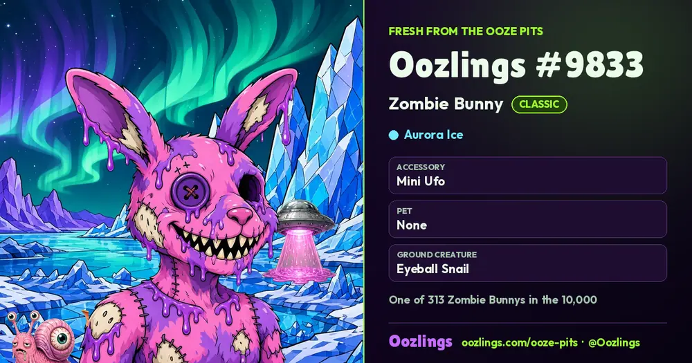 Oozlings #9833, a Classic Zombie Bunny in Aurora Ice