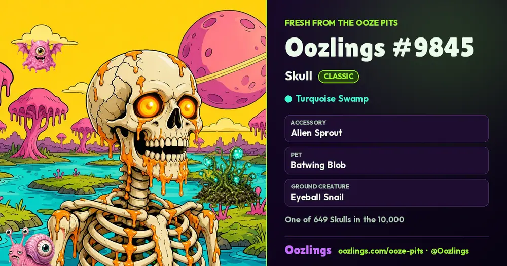 Oozlings #9845, a Classic Skull in Turquoise Swamp