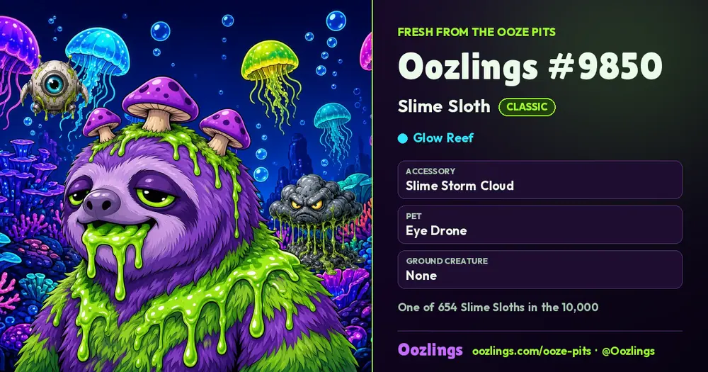 Oozlings #9850, a Classic Slime Sloth in Glow Reef