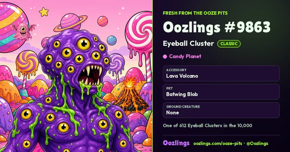 Oozlings #9863, a Classic Eyeball Cluster in Candy Planet