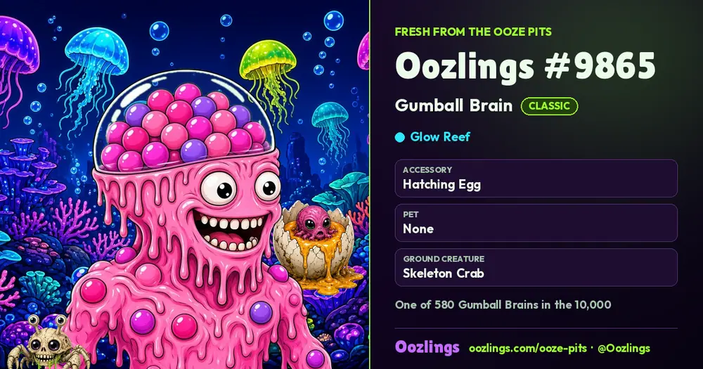 Oozlings #9865, a Classic Gumball Brain in Glow Reef