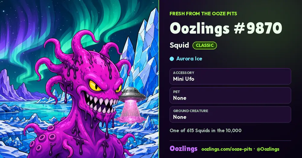 Oozlings #9870, a Classic Squid in Aurora Ice