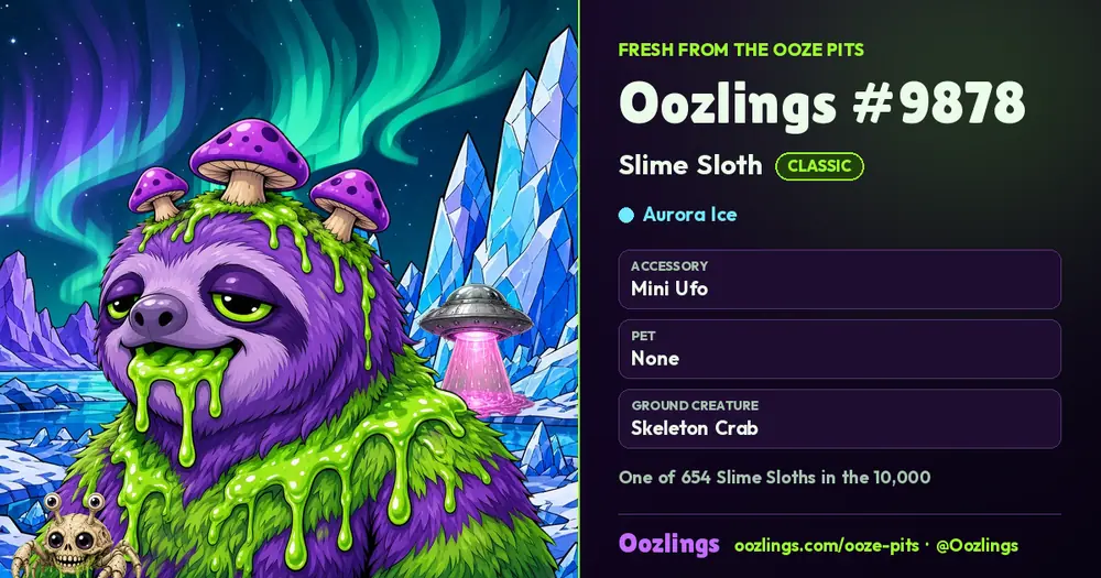 Oozlings #9878, a Classic Slime Sloth in Aurora Ice