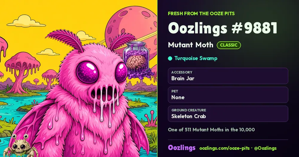 Oozlings #9881, a Classic Mutant Moth in Turquoise Swamp