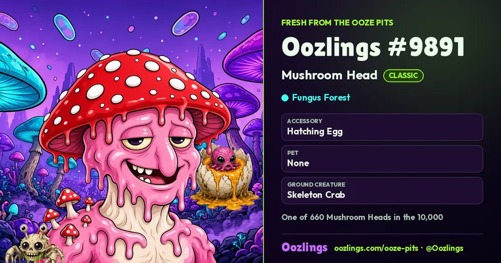 Oozlings #9891, a Classic Mushroom Head in Fungus Forest