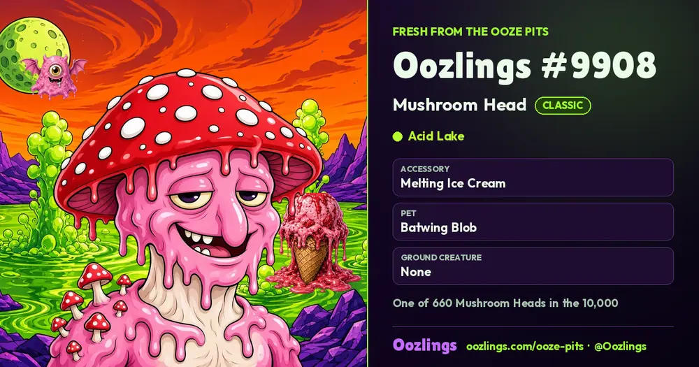 Oozlings #9908, a Classic Mushroom Head in Acid Lake