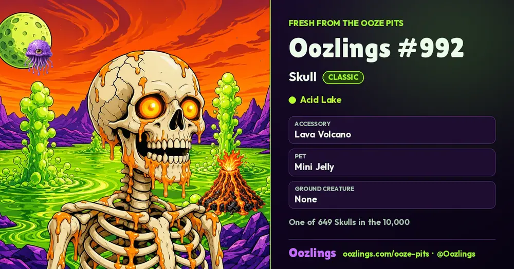 Oozlings #992, a Classic Skull in Acid Lake