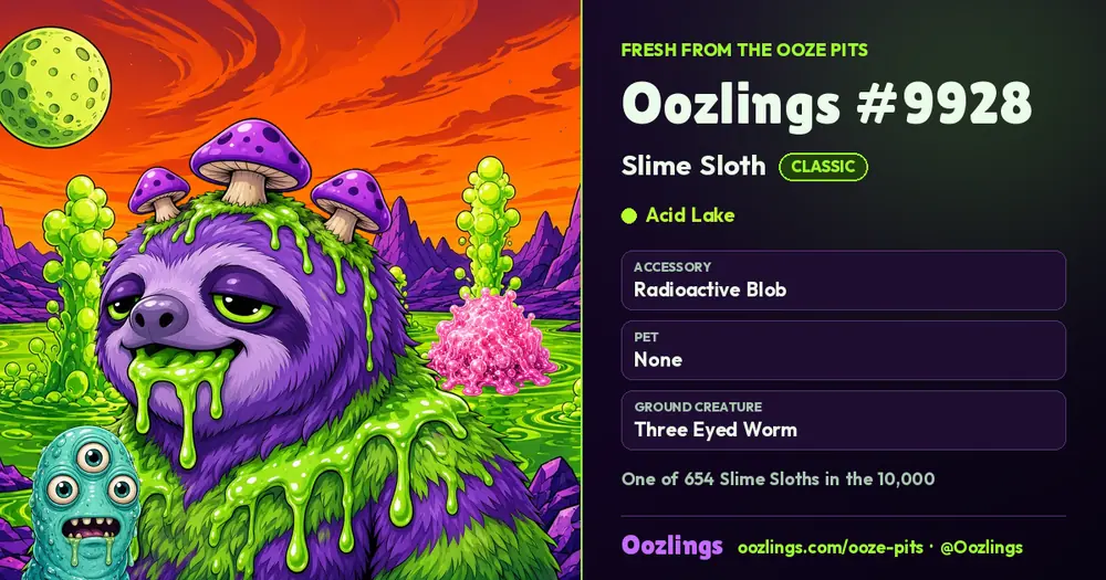 Oozlings #9928, a Classic Slime Sloth in Acid Lake