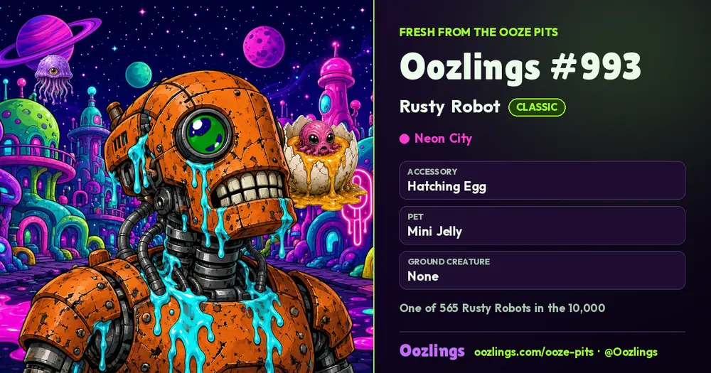 Oozlings #993, a Classic Rusty Robot in Neon City