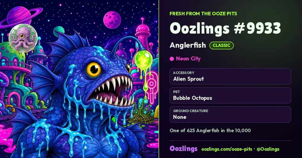 Oozlings #9933, a Classic Anglerfish in Neon City