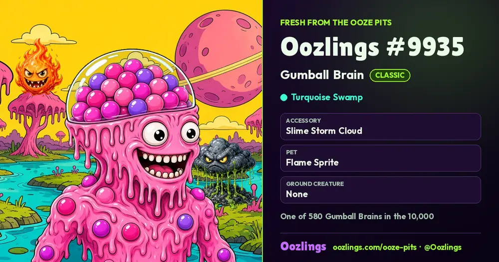 Oozlings #9935, a Classic Gumball Brain in Turquoise Swamp