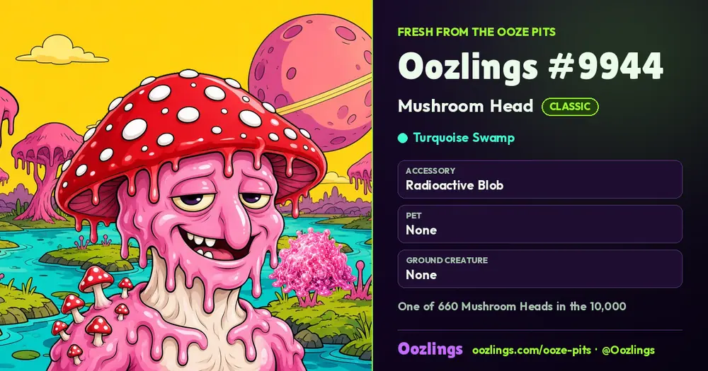 Oozlings #9944, a Classic Mushroom Head in Turquoise Swamp