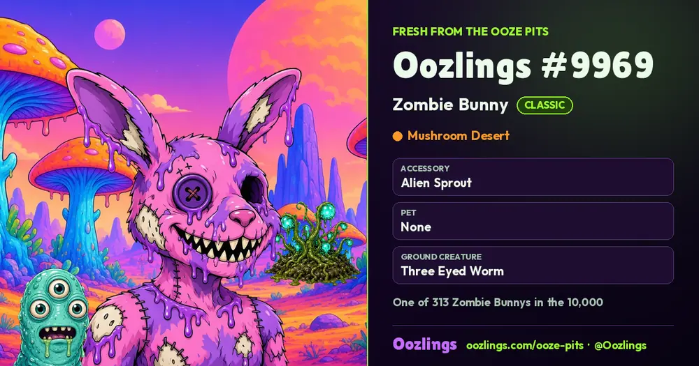 Oozlings #9969, a Classic Zombie Bunny in Mushroom Desert