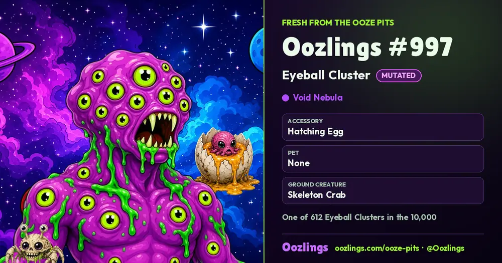 Oozlings #997, a Mutated Eyeball Cluster in Void Nebula