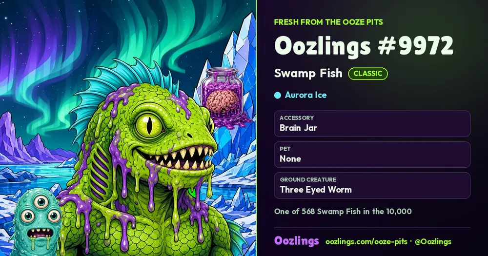 Oozlings #9972, a Classic Swamp Fish in Aurora Ice