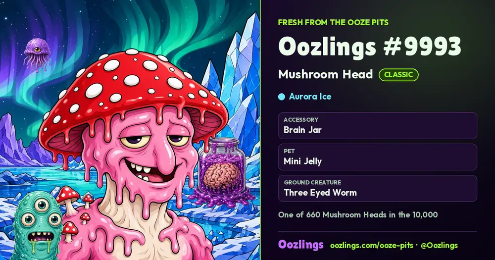 Oozlings #9993, a Classic Mushroom Head in Aurora Ice